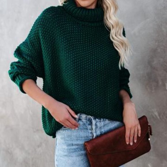 Warm Embrace Emerald Green Turtleneck Sweater - Picture 5 of 13